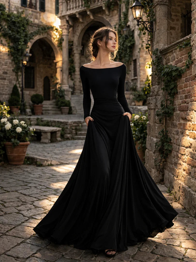 Alethea - Women's Fitted Maxi Dress with Wide Leg and Long Sleeves - photo 7