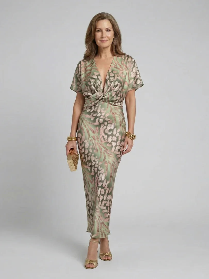 Amabel - Women's Midi Dress with Ruching and V-Neck - photo 1