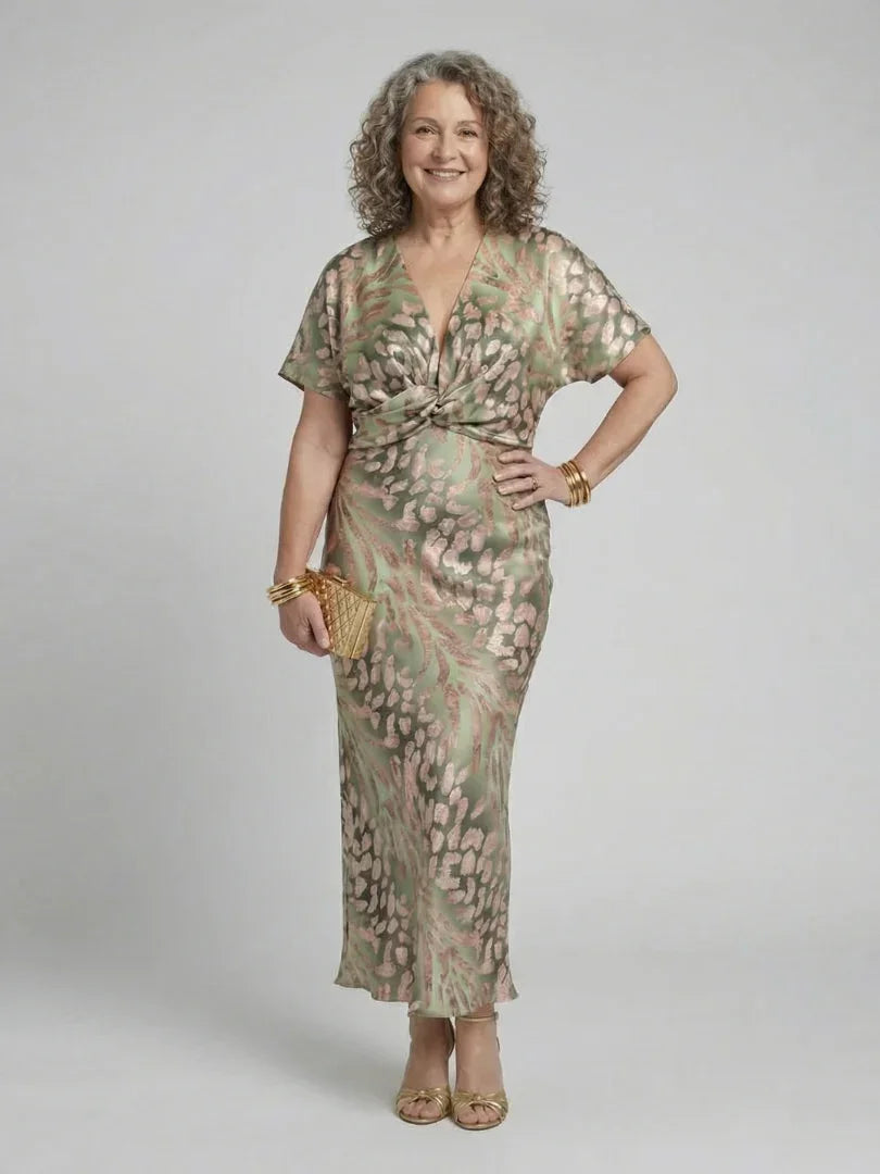 Amabel - Women's Midi Dress with Ruching and V-Neck - photo 4