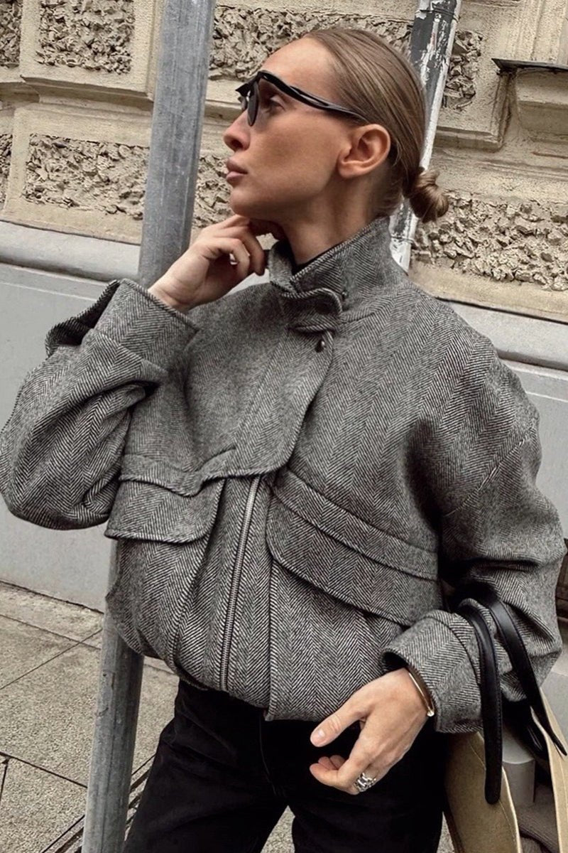 Andrea - Women's Herringbone Coat with Collar - photo 2