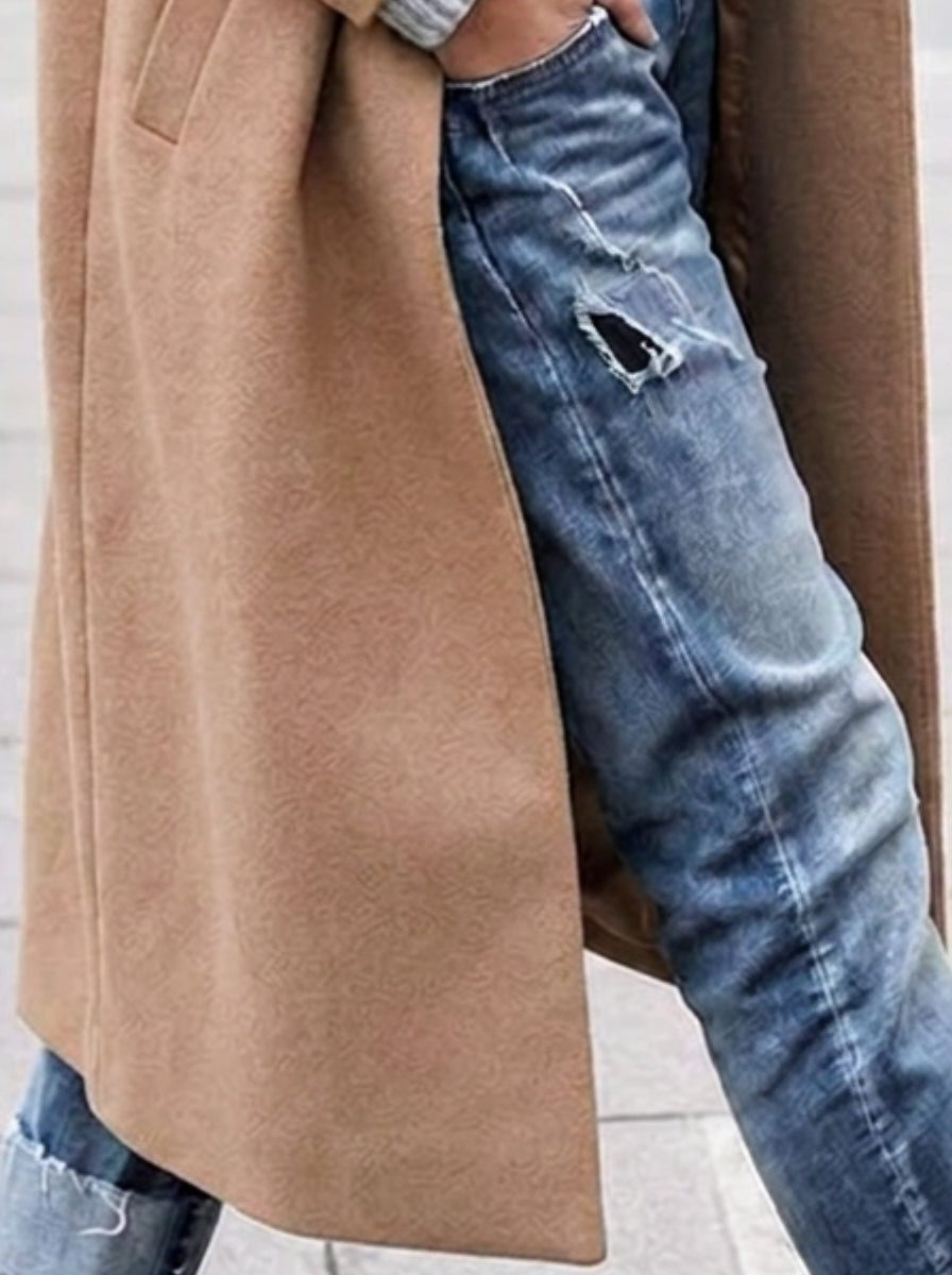 Angelika - Women's Oversized Longline Coat with Notch Lapels