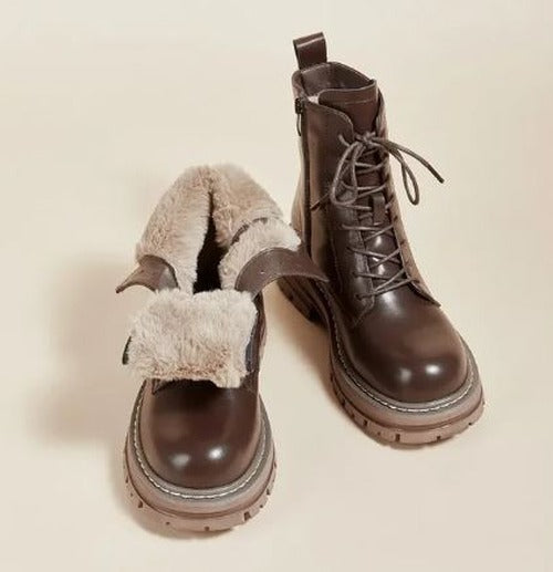 Antonia - Women's Combat Boots with Lace-Up Front and Faux Fur Cuff - photo 2