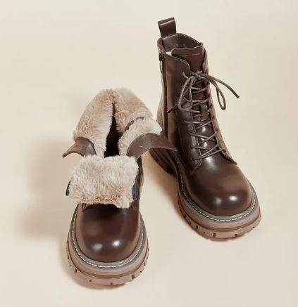 Antonia - Women's Combat Boots with Lace-Up Front and Faux Fur Cuff - photo 2