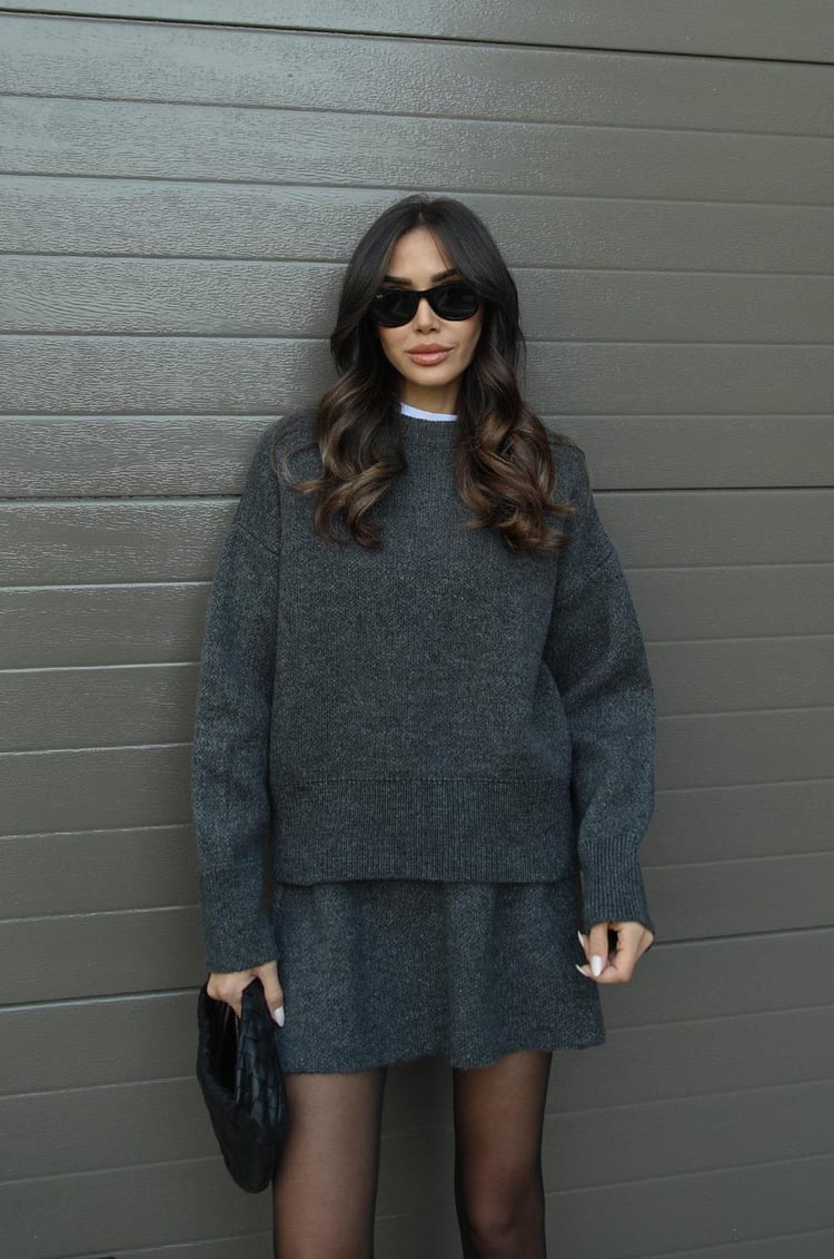 Women's Knit Two Piece Set with Oversized Sweater and Skirt