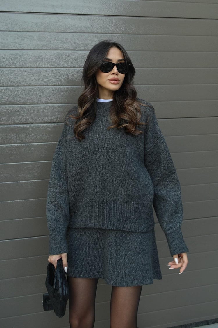 Women's Knit Two Piece Set with Oversized Sweater and Skirt