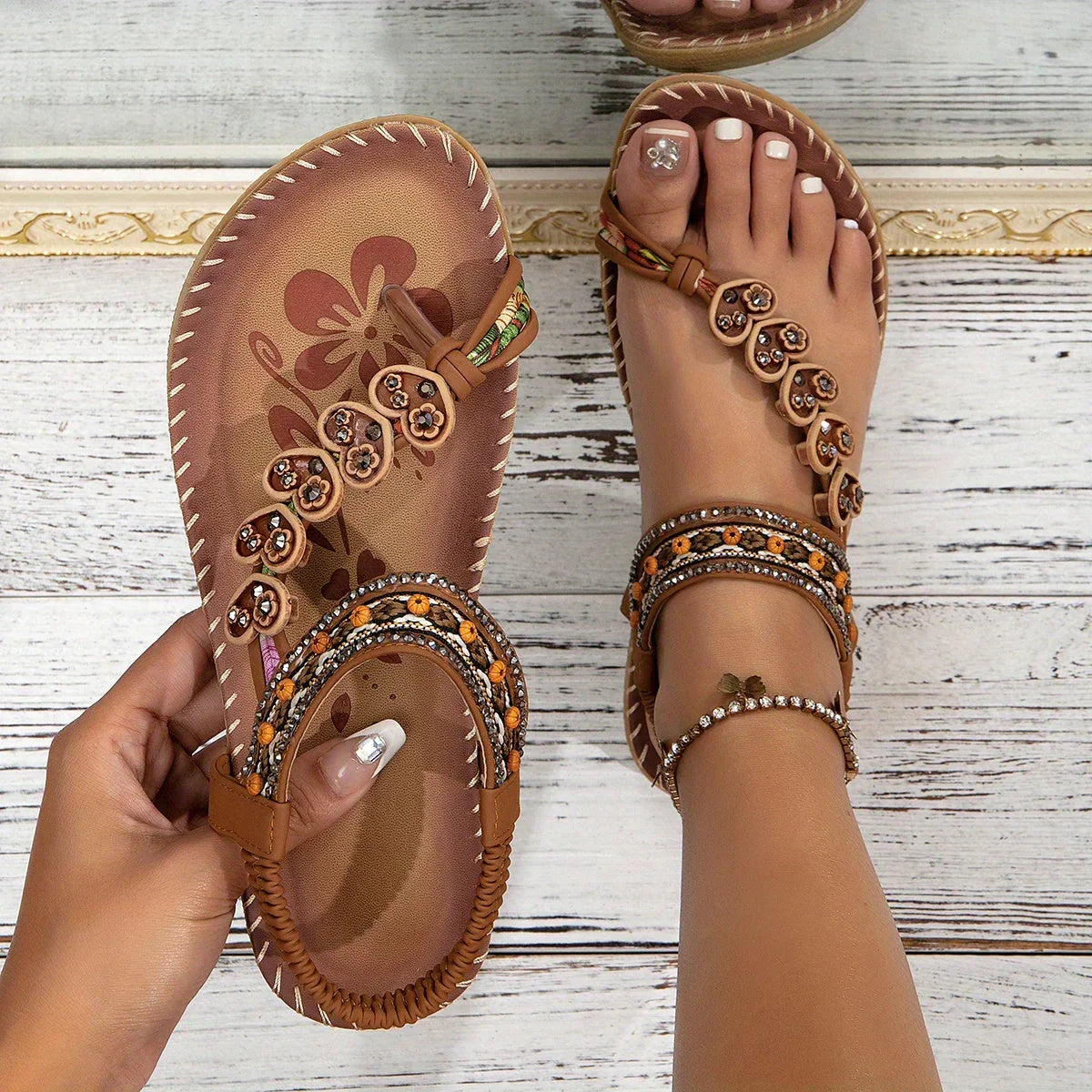 Alana - Women's Beaded Sandals with Straps