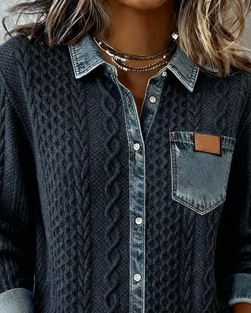 Araminta - Women's Denim Jumper with Side Pockets and Collar - photo 12
