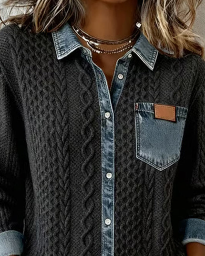 Araminta - Women's Denim Jumper with Side Pockets and Collar - photo 6