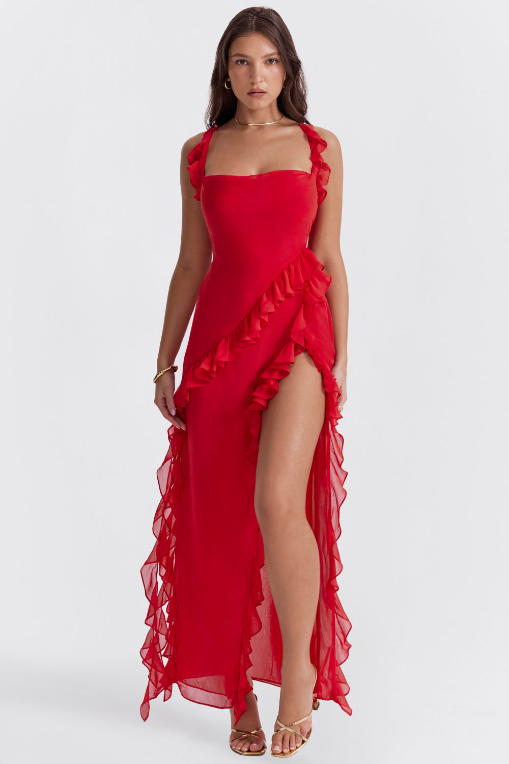 Women's Burgundy Wedding Guest Midi Dress with Flattering Drape - photo 9