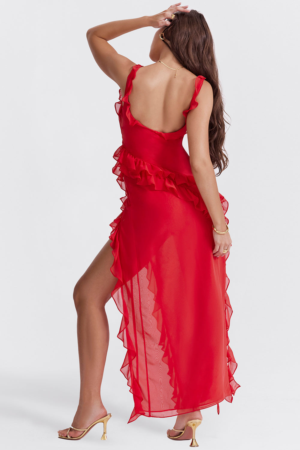 Women's Burgundy Wedding Guest Midi Dress with Flattering Drape - photo 4