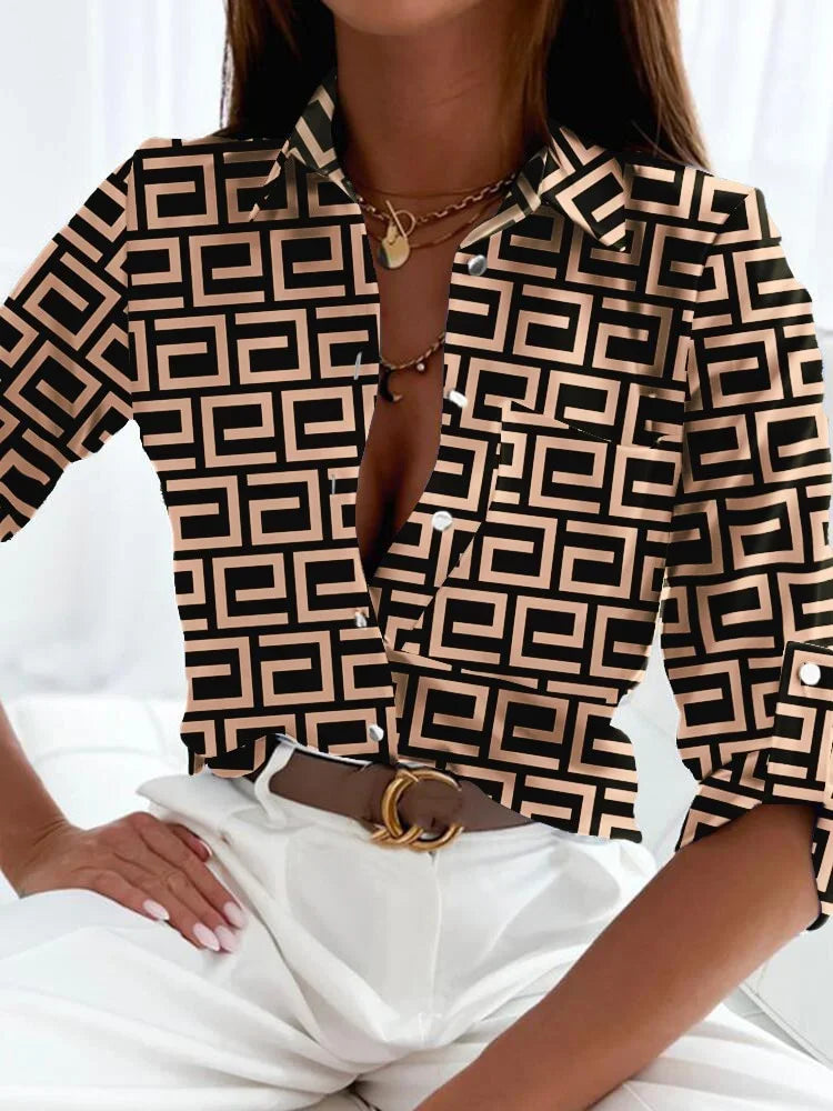 Arlene - Women's Printed Button Up Blouse with Long Sleeves - photo 1