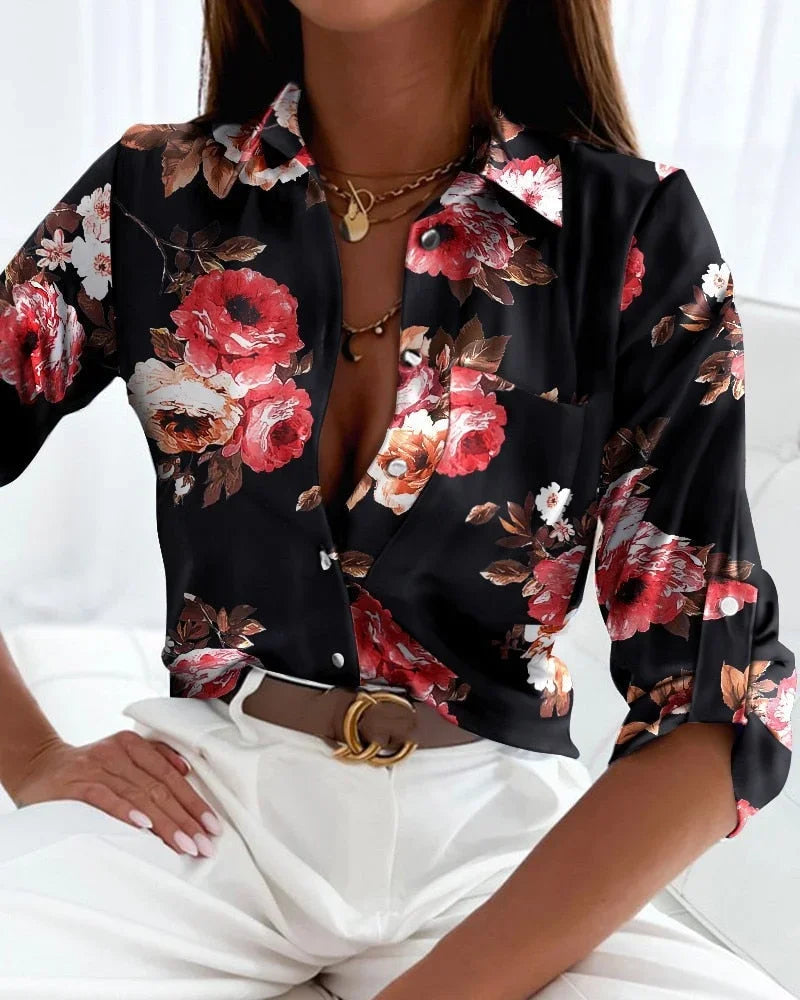 Arlene - Women's Printed Button Up Blouse with Long Sleeves - photo 2