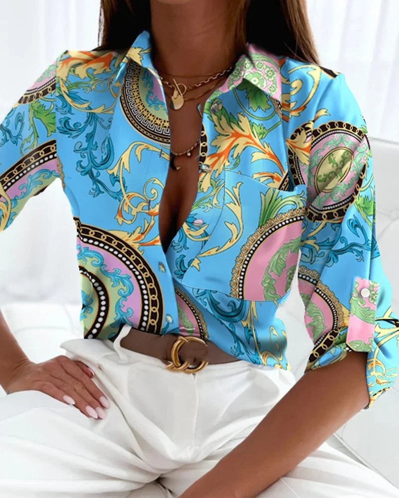 Arlene - Women's Printed Button Up Blouse with Long Sleeves - photo 7
