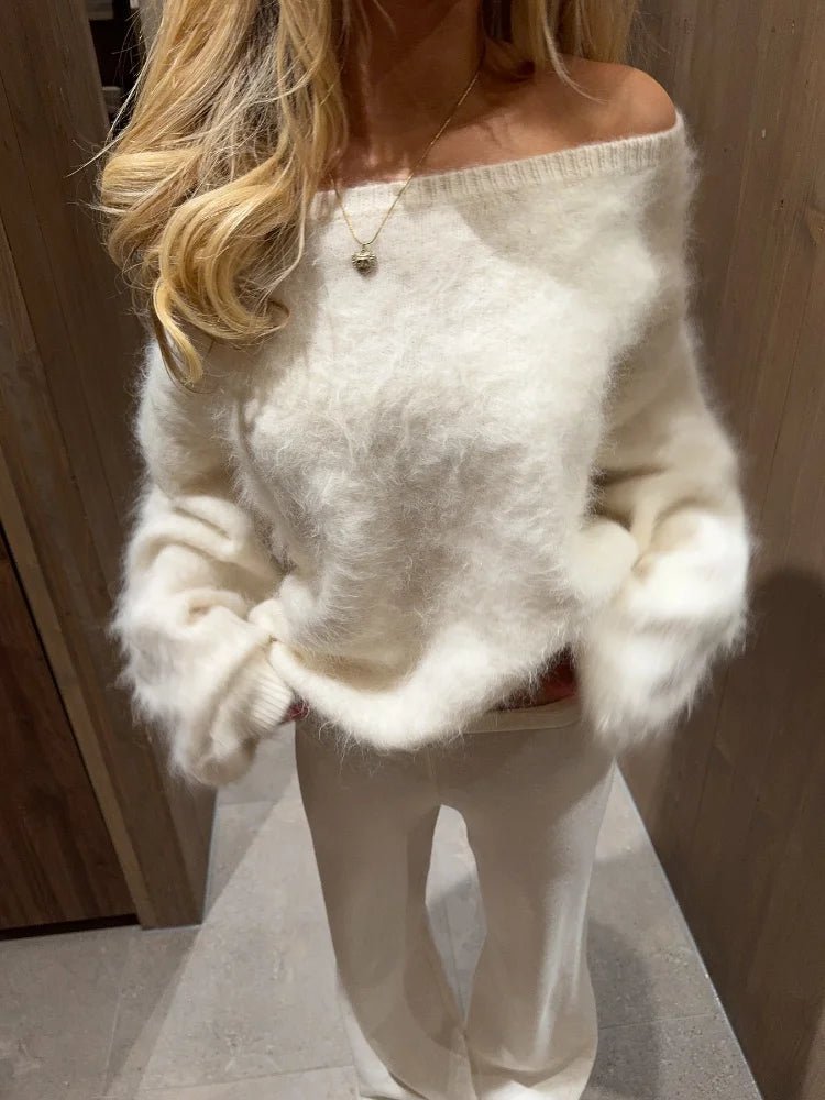 Astrid - Women's Knitted Jumper with Off-Shoulder Neckline - photo 1