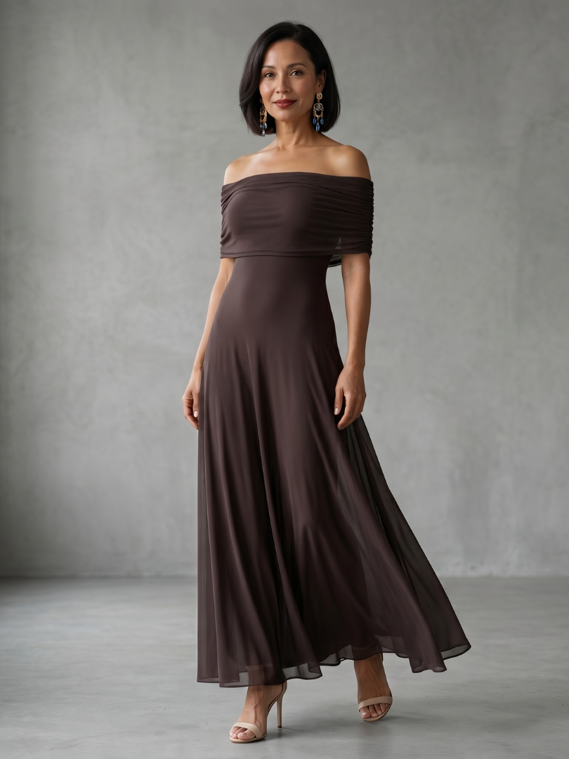 Aurore - Women's Flowing Maxi Dress with Off-Shoulder Neckline - photo 1