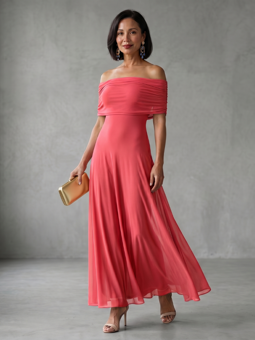 Aurore - Women's Flowing Maxi Dress with Off-Shoulder Neckline - photo 2