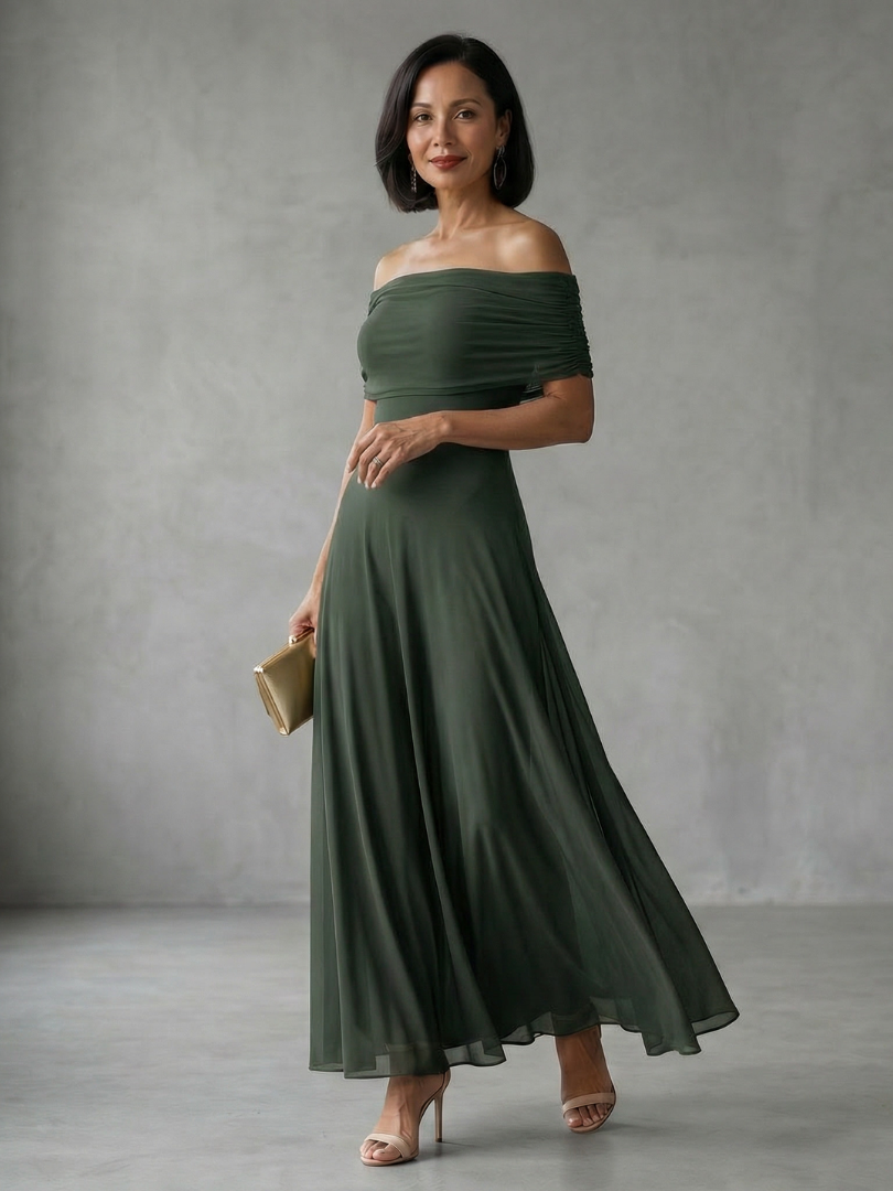 Aurore - Women's Flowing Maxi Dress with Off-Shoulder Neckline - photo 3