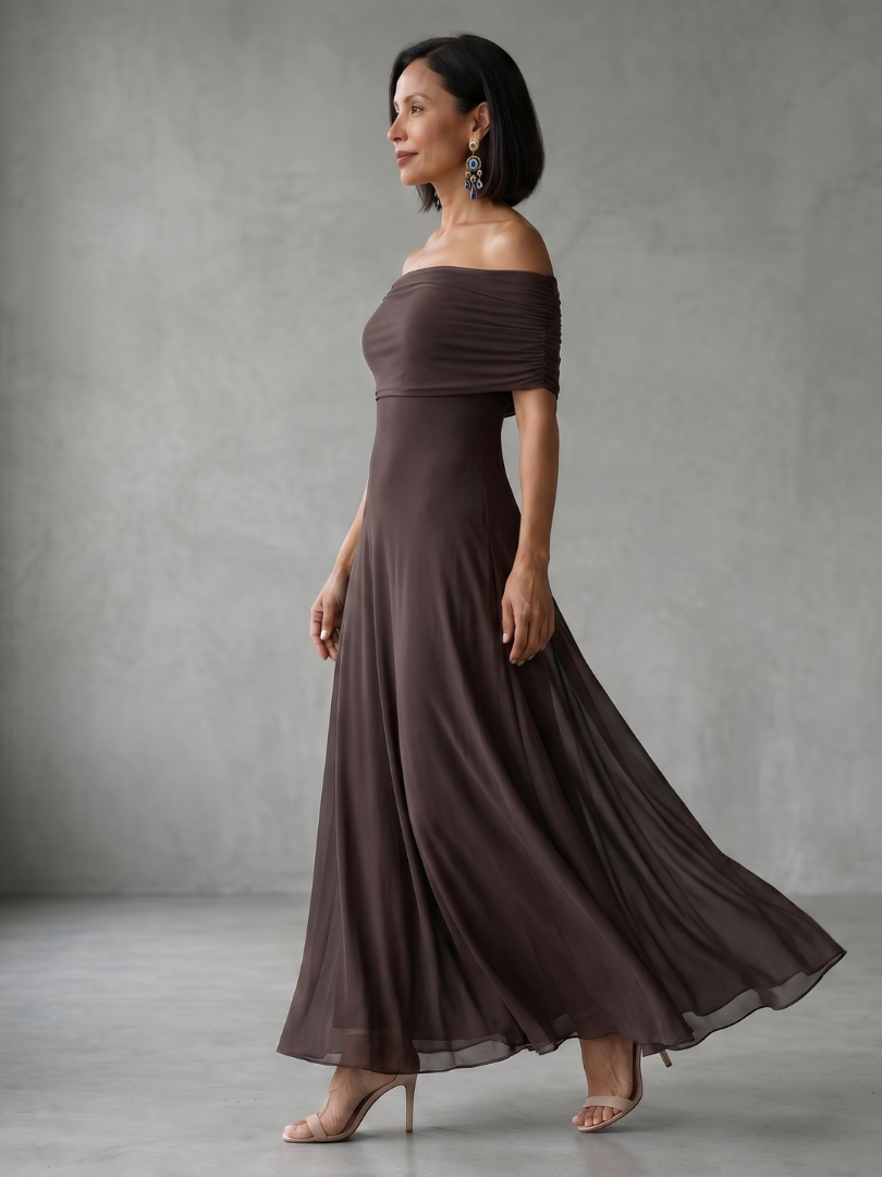 Aurore - Women's Flowing Maxi Dress with Off-Shoulder Neckline - photo 4