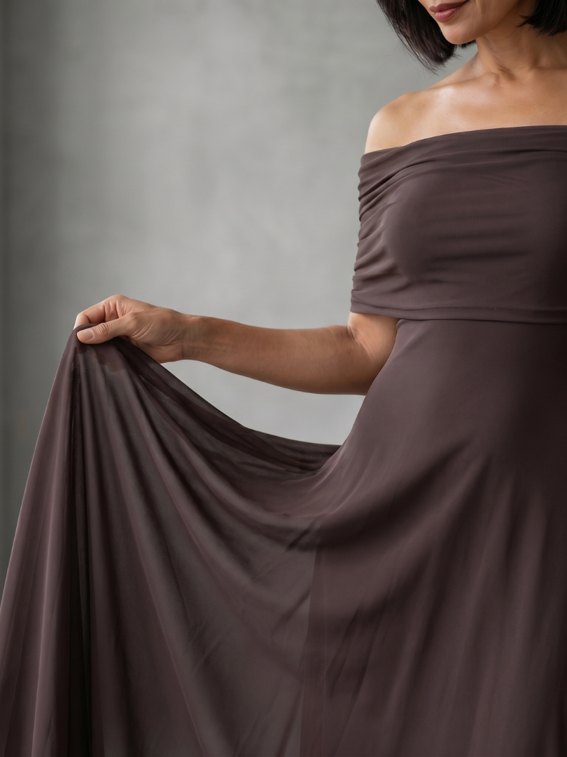 Aurore - Women's Flowing Maxi Dress with Off-Shoulder Neckline - photo 5