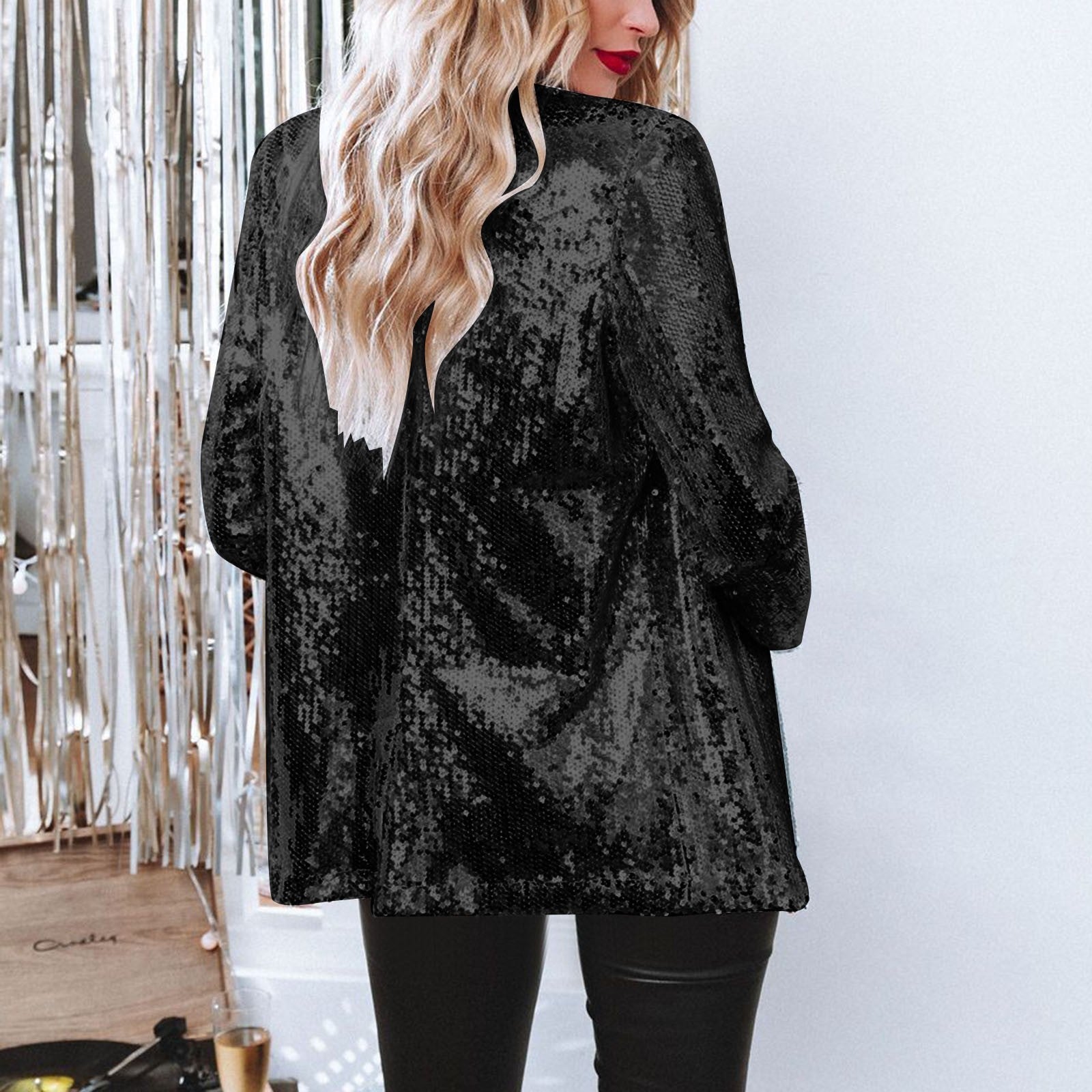 Women's Sequin Blazer with Open Front Design - photo 1