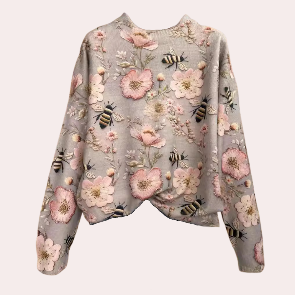 Azelie - Women's Jumper with Floral Embroidered and Crew Neck - photo 2