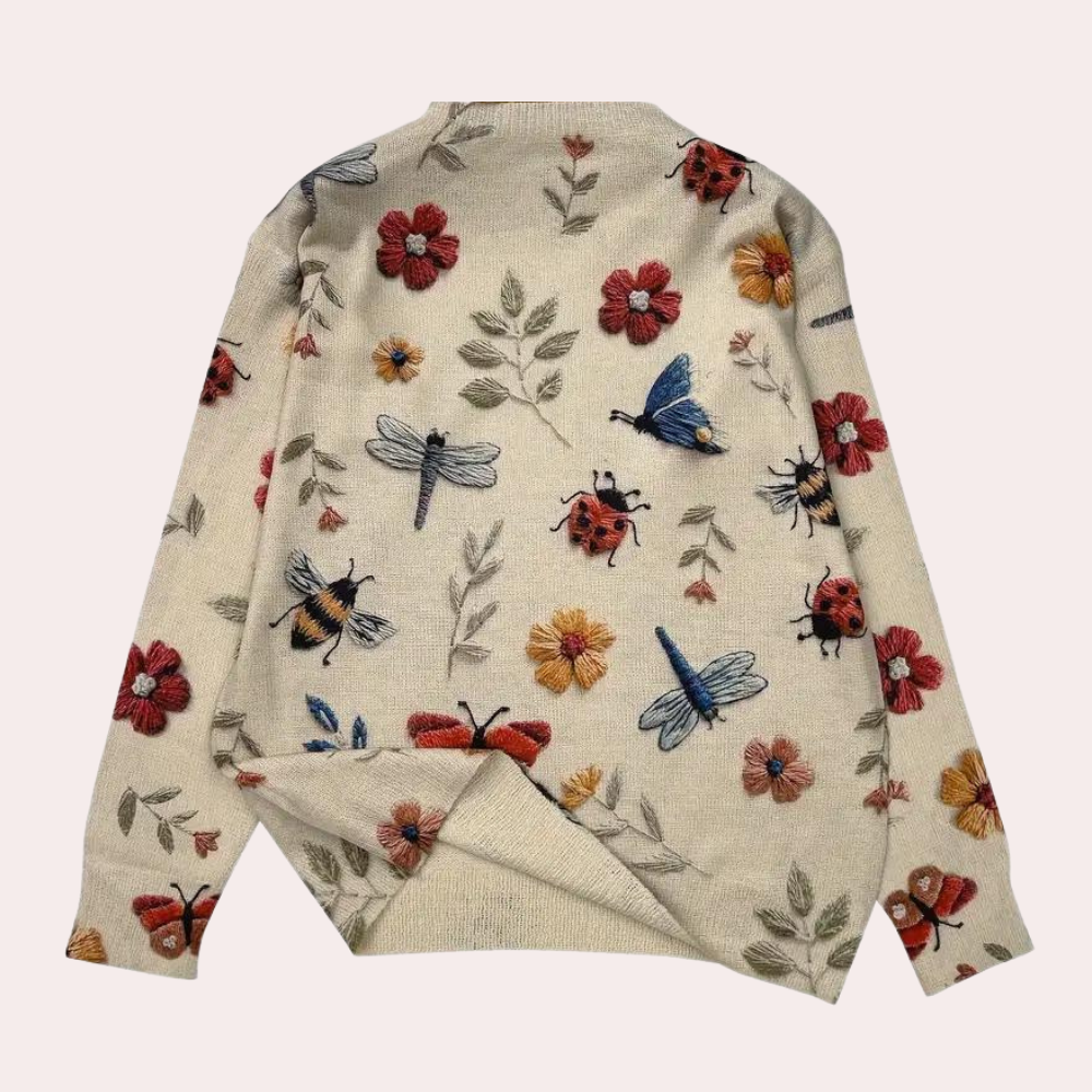 Azelie - Women's Jumper with Floral Embroidered and Crew Neck - photo 4