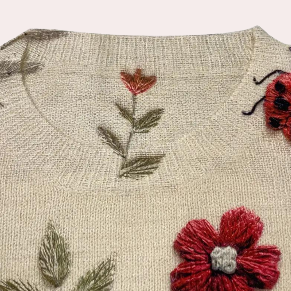 Azelie - Women's Jumper with Floral Embroidered and Crew Neck - photo 6