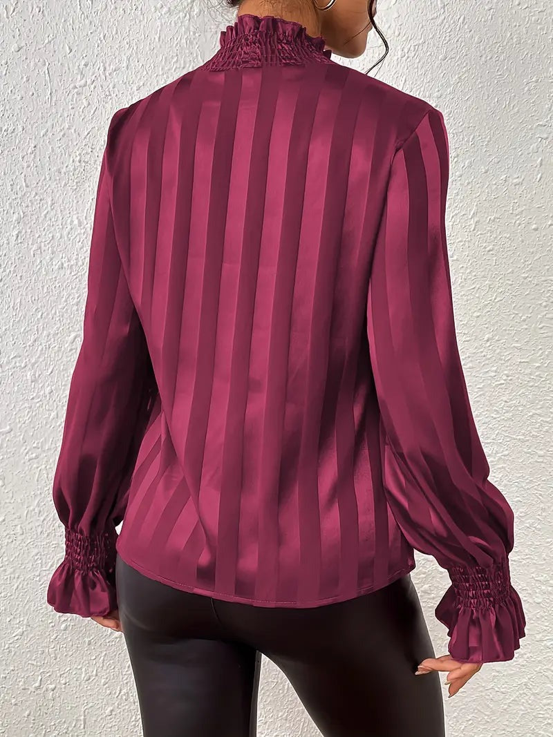 Bregje - Women's Ruffled Blouse with Round Neck