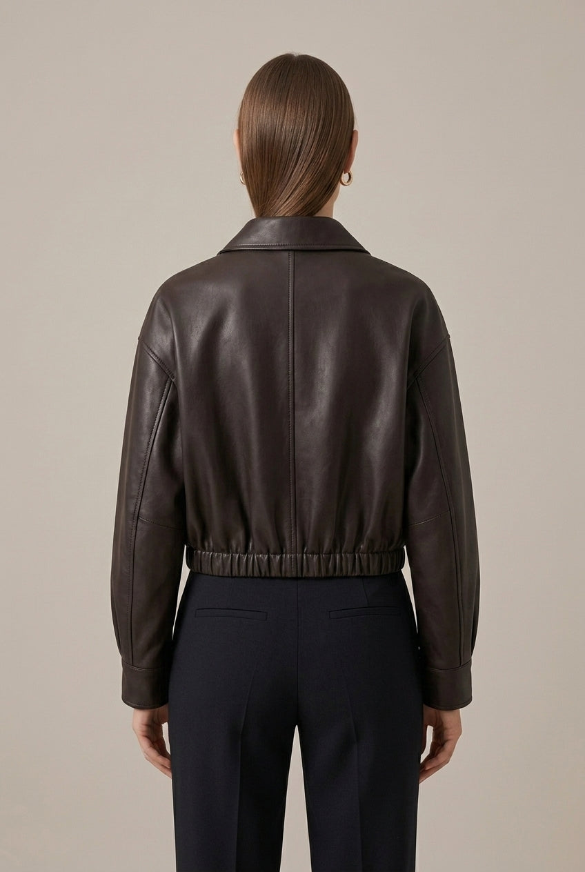 Women's Cropped Faux Leather Bomber Jacket