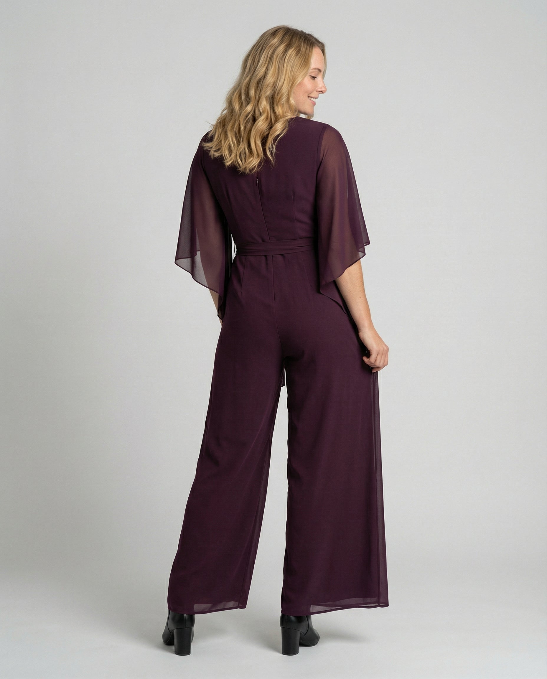 Women's Chiffon Sleeve Wide Leg Wedding Guest Jumpsuit