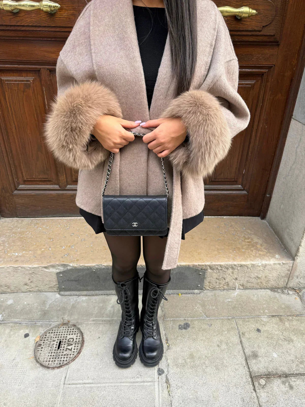 Women's Faux Fur Trim Belted Wrap Coat - photo 2