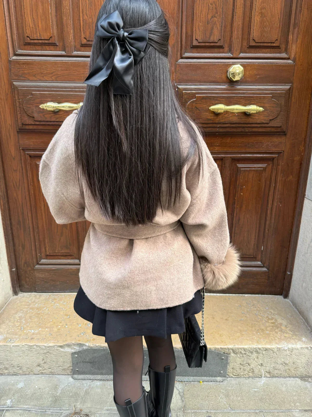 Women's Faux Fur Trim Belted Wrap Coat - photo 3