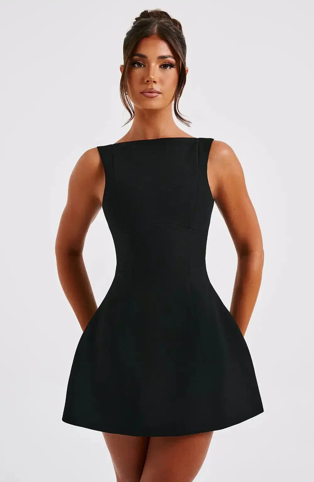 Bernice - Women's Boat Neck Fit and Flare Mini Dress - photo 1