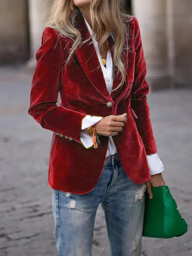 Holly - Women's fitted velvet blazer with modern decorative buttons - photo 4
