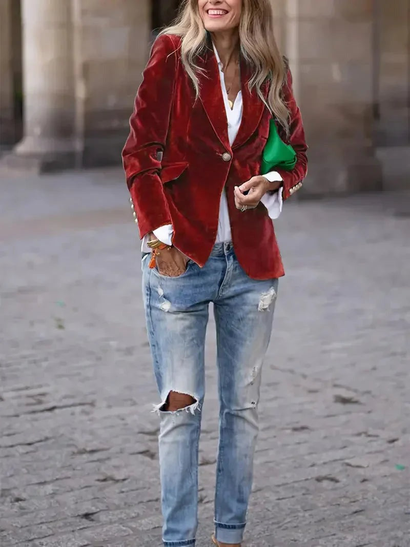 Holly - Women's fitted velvet blazer with modern decorative buttons - photo 19