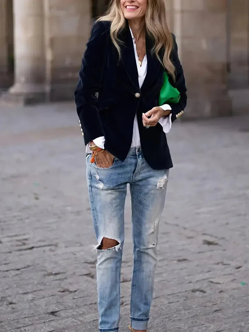 Holly - Women's fitted velvet blazer with modern decorative buttons - photo 6