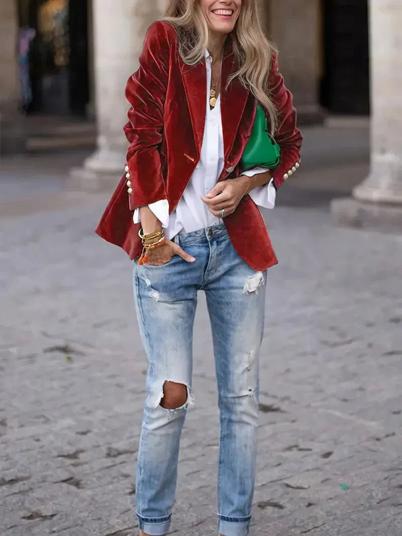 Holly - Women's fitted velvet blazer with modern decorative buttons - photo 18