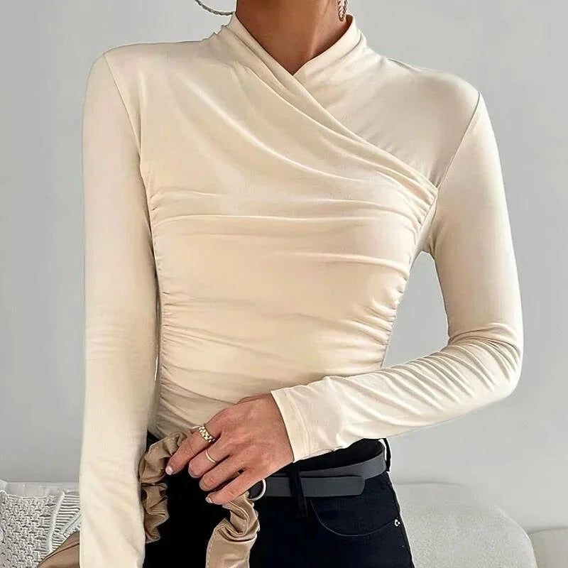 Rosalie - Women's Asymmetric Fitted Long-Sleeve Top - photo 2