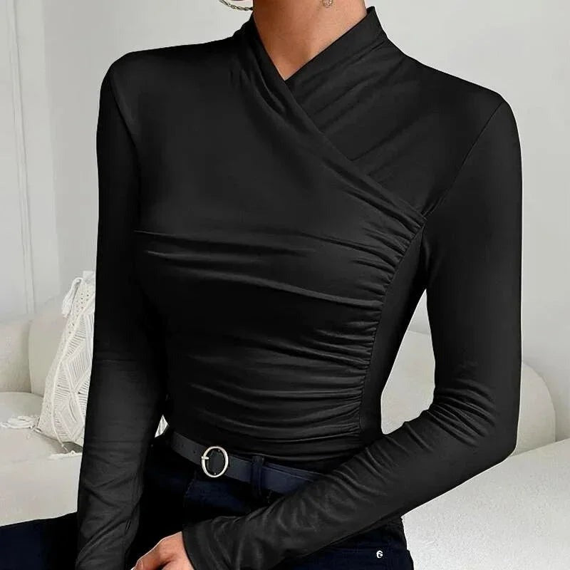 Rosalie - Women's Asymmetric Fitted Long-Sleeve Top - photo 4