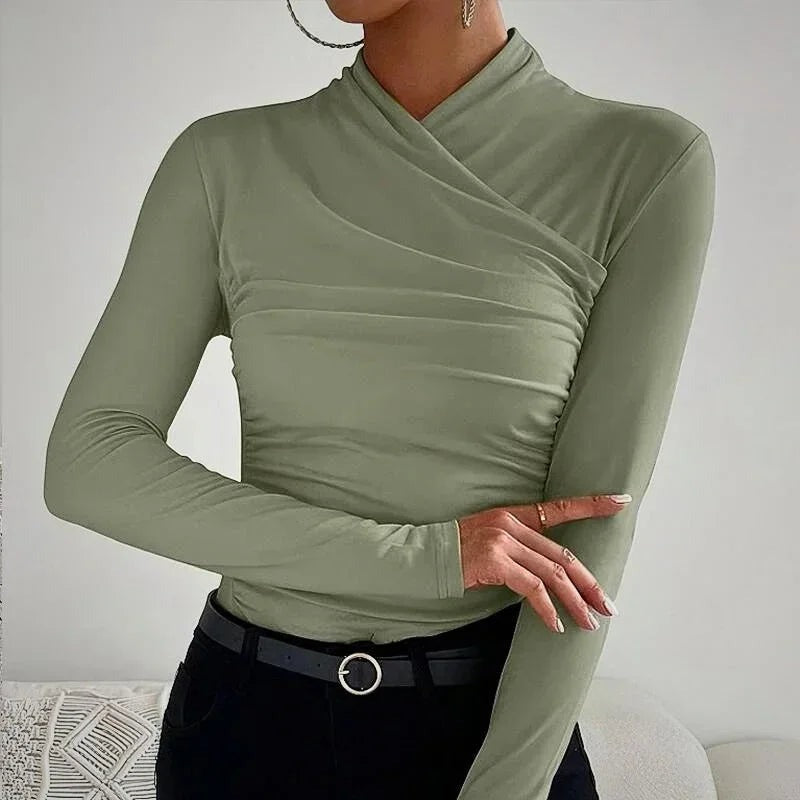 Rosalie - Women's Asymmetric Fitted Long-Sleeve Top - photo 3