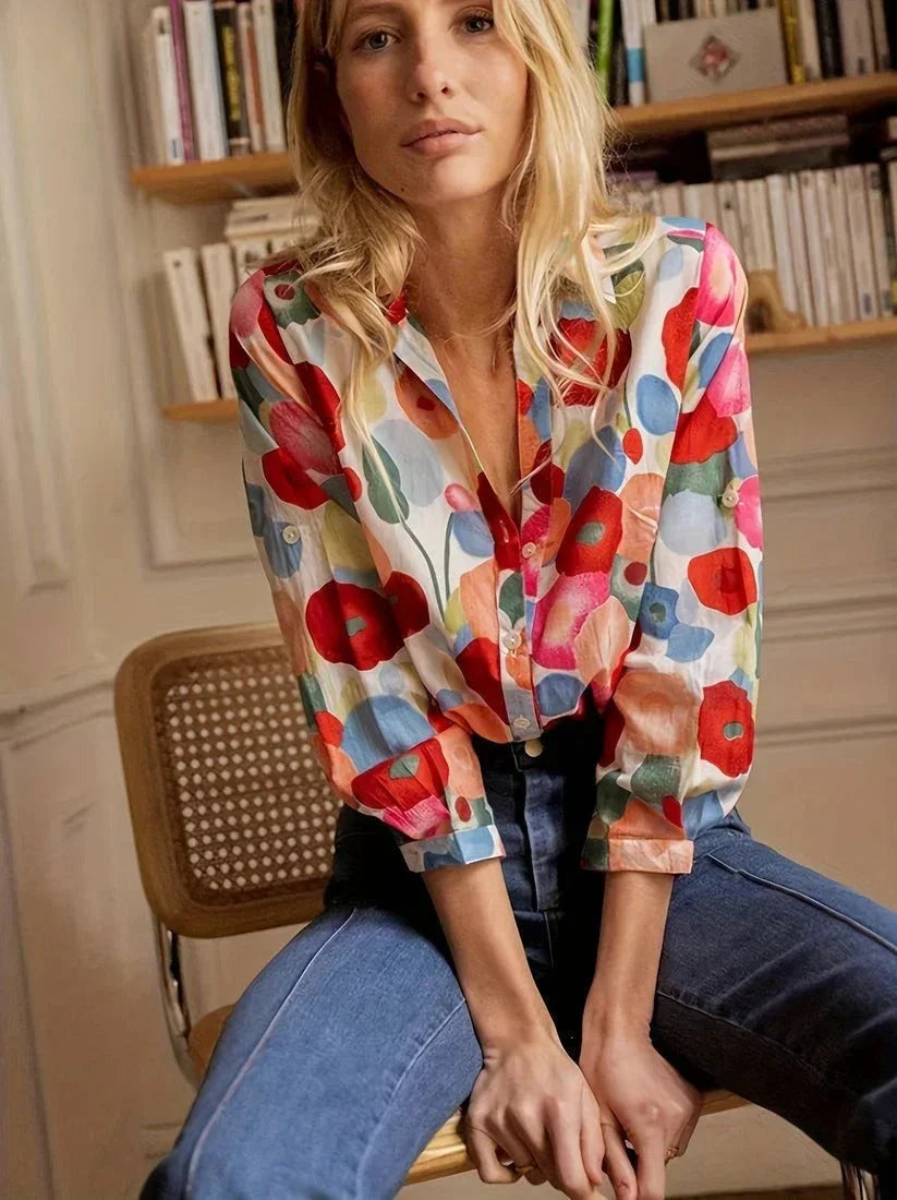 Eliza - Women's colorful floral print long-sleeved blouse - photo 5