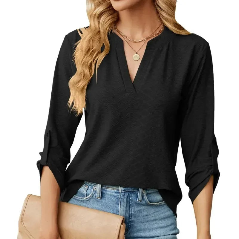Beulah - Women's V-Neck Blouse with Straight Cut