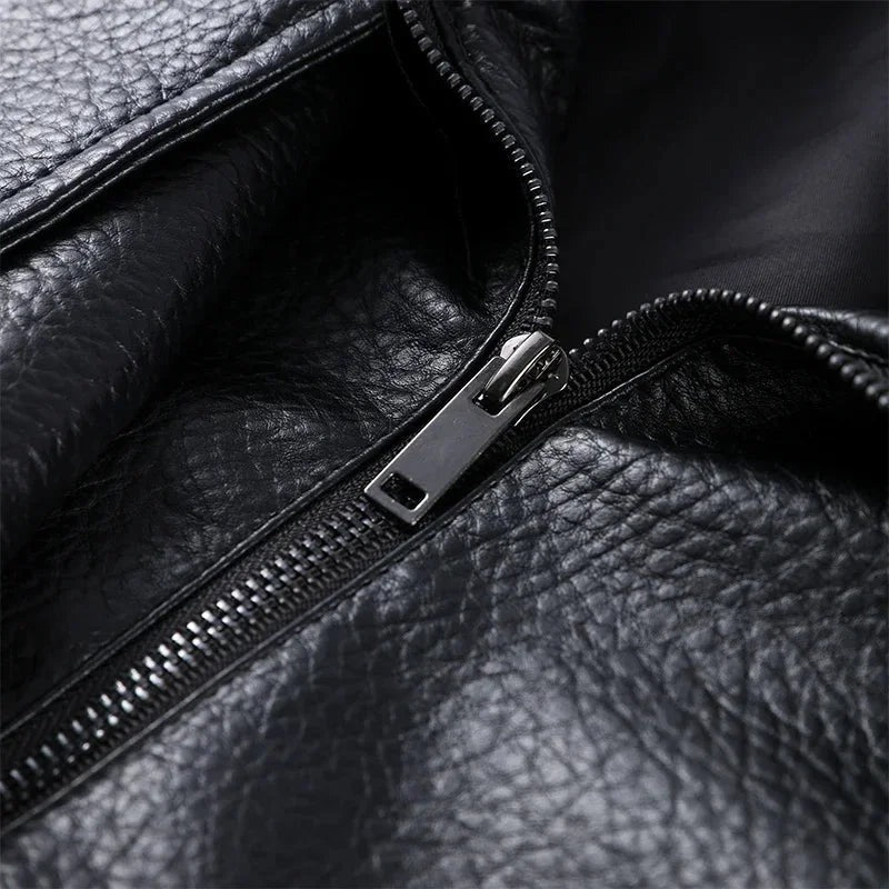Daniela - Women's black faux leather jacket with stand-up collar | loose fit with zip - photo 4