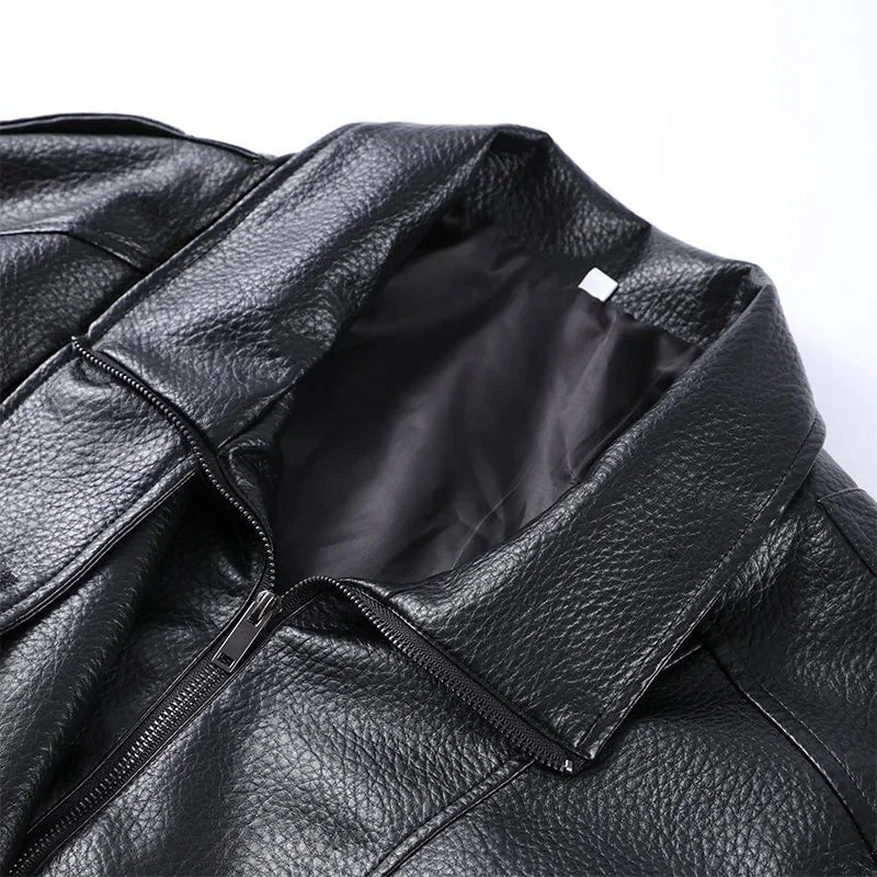 Daniela - Women's black faux leather jacket with stand-up collar | loose fit with zip - photo 3