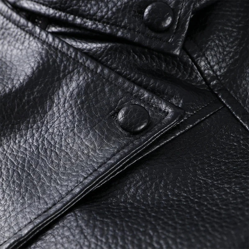 Daniela - Women's black faux leather jacket with stand-up collar | loose fit with zip - photo 5