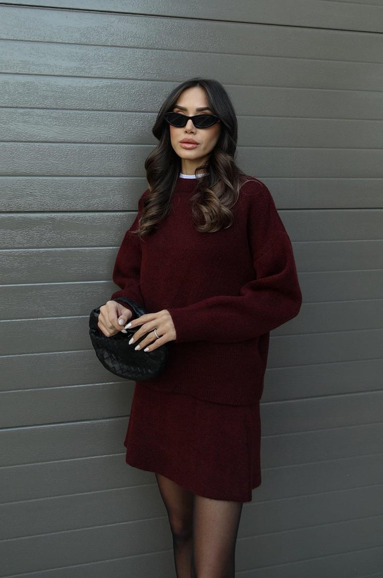 Women's Knit Two Piece Set with Oversized Sweater and Skirt