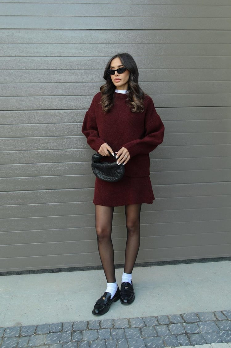 Women's Knit Two Piece Set with Oversized Sweater and Skirt