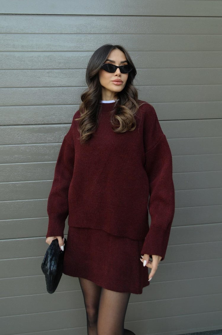 Women's Knit Two Piece Set with Oversized Sweater and Skirt