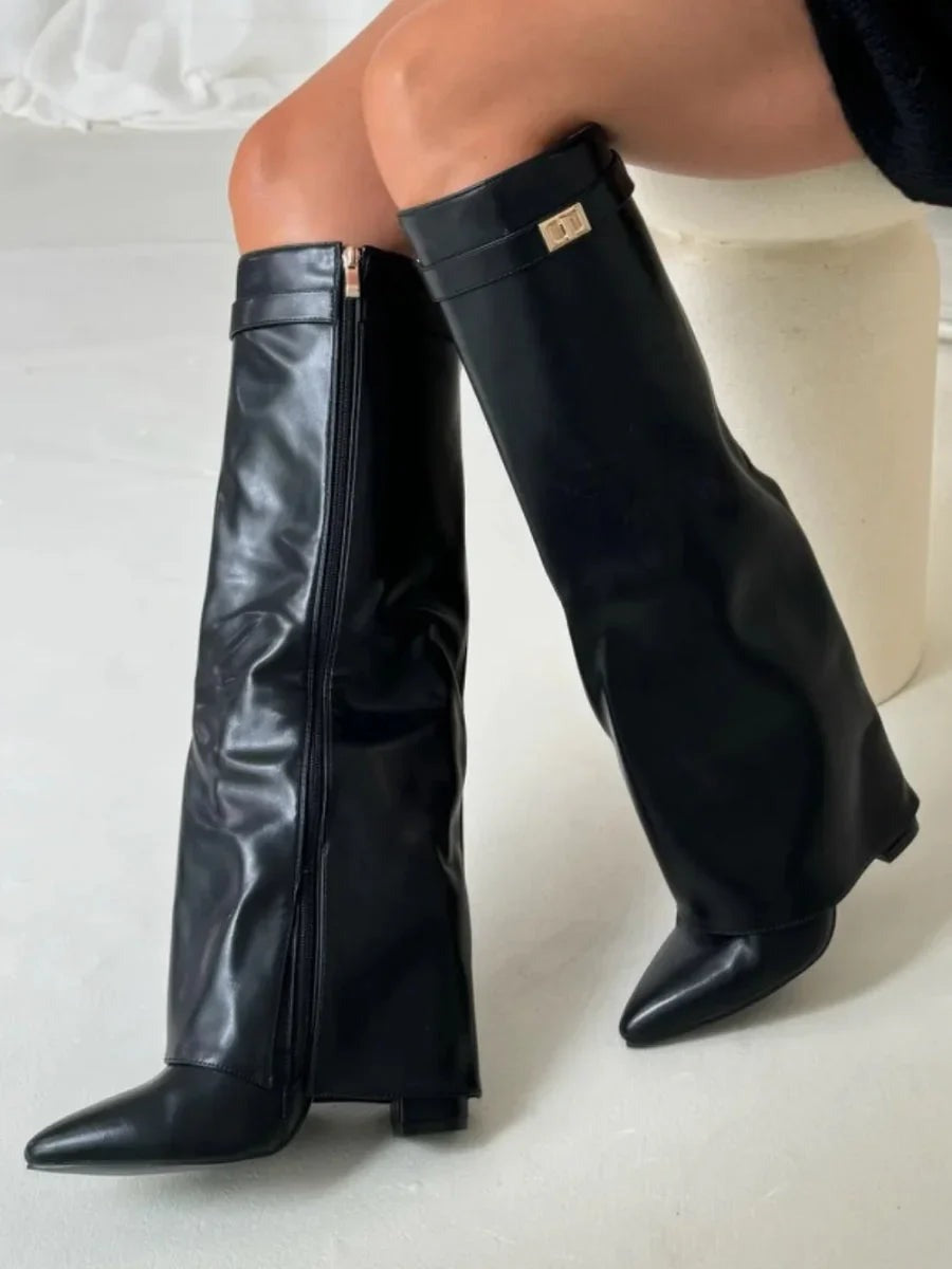 Women's suede boots with metallic details - photo 15