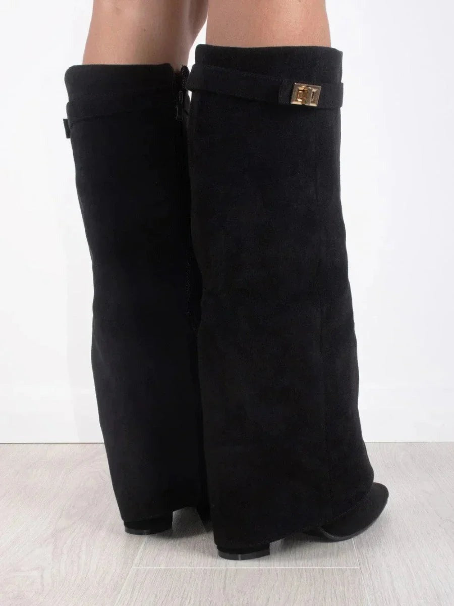 Women's suede boots with metallic details - photo 9